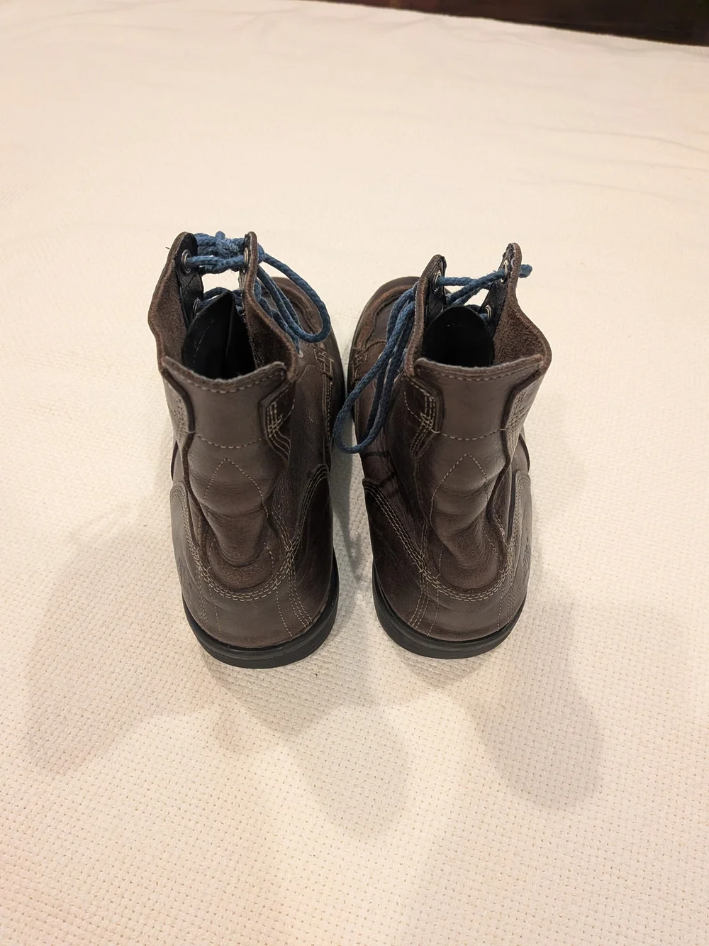 Timberland Brown Leather Moc-toe Boots with Blue Laces Mens 7.5